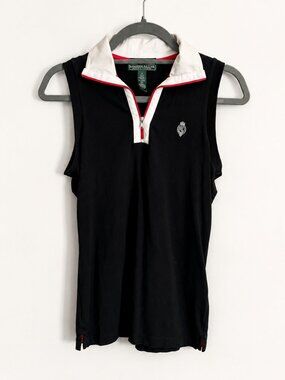 Lauren Ralph Lauren Active Black Sleeveless Polo Top Size S